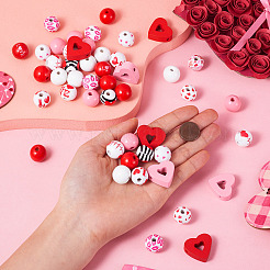 180 pièce 13 styles de perles en bois naturel peintes en aérosol pour la Saint-Valentin&nbsp;WOOD-TA0002-01