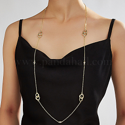 Collares largos sencillos de cadena de cable con doble anillo de hierro para mujer&nbsp;WE4391