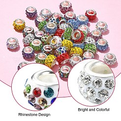 100 Stück 10 Farben Polymer Clay Strass europäische Großlochperlen mit silberfarben plattierten Messingkernen&nbsp;FIND-YW0004-88