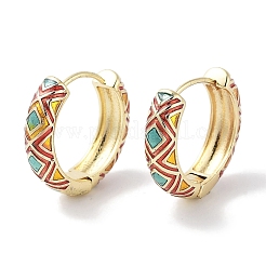 Pendientes de aro con estampado de rombos y esmalte de latón chapado en oro real de 18k para mujer&nbsp;EJEW-L269-114G