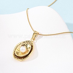 Colliers à chaîne serpent ovale en acier inoxydable 304 et acrylique avec pendentif en imitation perle pour femmes&nbsp;NJEW-F354-05G