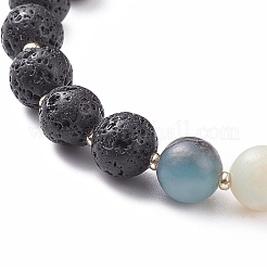 Bracelets élastiques ronds en amazonite et pierre de lave avec une pièce en laiton&nbsp;BJEW-TA00105