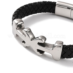 Geflochtene Armbänder aus schwarzem PU-Leder für Herren&nbsp;BJEW-K243-29P