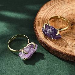 Natürlichen Amethyst Fingerringe&nbsp;RJEW-B122-01G-02