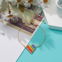 Bracelet coulissant en forme de cœur tressé avec des graines japonaises de couleur arc-en-ciel&nbsp;BJEW-MZ00002