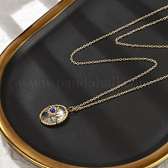 Halsketten mit ovalem Anhänger aus 304 Edelstahl mit natürlichem Lapislazuli und Stern für Damen&nbsp;NJEW-Z055-05G