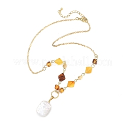 Collier avec pendentif rectangulaire en perle baroque naturelle keshi&nbsp;NJEW-JN06664