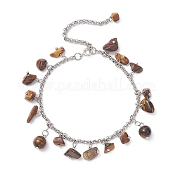 304 Edelstahl natürliche Tigerauge Chips Charm Armbänder&nbsp;BJEW-JB12376-01