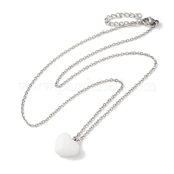Colliers avec pendentif en forme de cœur en verre blanc et chaîne en acier inoxydable 304&nbsp;NJEW-Z041-01P