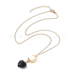 2-teiliges Halsketten-Set mit 2 Herzanhängern aus Opalit und natürlichem Obsidian&nbsp;NJEW-JN04484