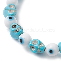 Bracelets extensibles ronds en perles synthétiques teintées en turquoise pour Halloween&nbsp;BJEW-JB12268-02