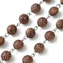Rond plat en acrylique de style artisanal fait à la main avec des chaînes de perles en forme de cœur&nbsp;AJEW-JB01168