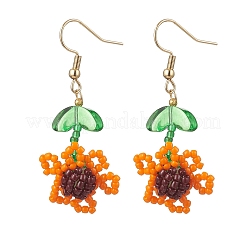 Orecchini pendenti con perline di semi di girasole in vetro e acciaio inossidabile 304&nbsp;EJEW-MZ00532-01