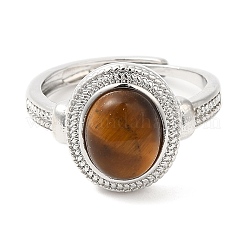 Ovaler verstellbarer Ring aus natürlichem Edelstein&nbsp;RJEW-A020-01P