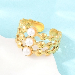 Anillos abiertos de acero inoxidable 304 con perlas de plástico ABS&nbsp;RJEW-Z137-01G