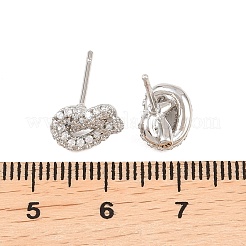 Boucles d'oreilles puces en laiton à nœud et micro-pavé de zircone cubique&nbsp;EJEW-C174-01P-06