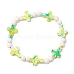 4 pz 4 colori tinti sintetici turchese perline rotonde braccialetti elastici per donne uomini&nbsp;BJEW-JB11609