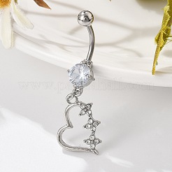 Anneaux de nombril incurvés en alliage de cristal strass pendants&nbsp;AJEW-R007-04P-04