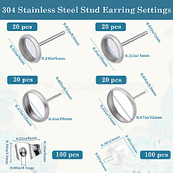 80 Stück 4 Stil flache runde 304 Edelstahl Ohrring-Einstellungen&nbsp;STAS-SP0001-60