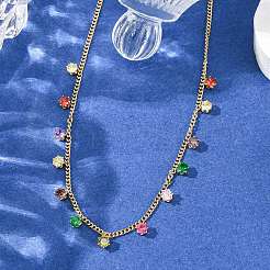 Collar de cadena trenzada con borlas redondas planas y circonitas cúbicas de colores pavé de acero inoxidable 304 para mujer&nbsp;LS-NJEW-A051-04G