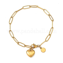 Bracciali con ciondolo in acciaio inossidabile 304 a forma di cuore e tondo piatto&nbsp;SA-B005-03G