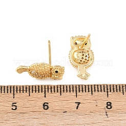 Pendientes de búho con circonitas cúbicas transparentes y micropavé de latón&nbsp;EJEW-F400-15G