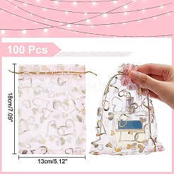 100 x Organza-Geschenkbeutel mit Goldprägung und Herzen&nbsp;OP-PH0001-37B