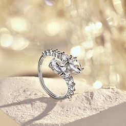 Rhodinierte 925 offene Manschettenringe aus Sterlingsilber mit Zirkonia&nbsp;RJEW-F150-76P