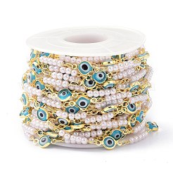 Catene di perline fatte a mano con imitazione di perle di vetro e ottone e abs malocchio&nbsp;CHC-D029-37G-02