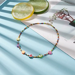 Collana da donna con anguria e frutto del drago e argilla polimerica di mela e perline di vetro&nbsp;NJEW-TA00059