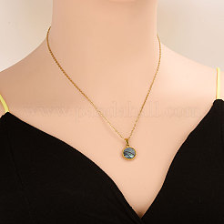 Elegante collar con colgante redondo y plano de concha de paua natural pavé de acero inoxidable 304&nbsp;DP7329-3