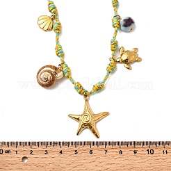 Collana estiva da spiaggia in acciaio inossidabile 304 e ciondolo in conchiglia naturale galvanizzata con cordino in poliestere regolabile per donna&nbsp;NJEW-F348-01B-G