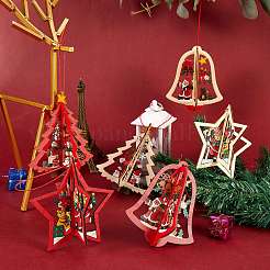 6 ensembles 6 style arbre de noël et étoile et cloche en bois ornements&nbsp;DIY-SZ0003-39