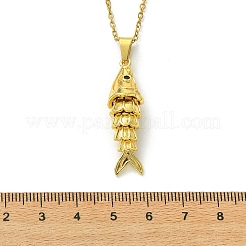 Colgante de pez de latón con micro pavé de circonita cúbica negra y collar de cadena de cable de acero inoxidable 304 para mujer&nbsp;NJEW-JN06181