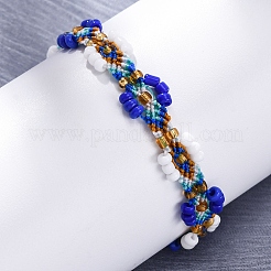 Braccialetti di perline intrecciate con semi di vetro e fiori per le donne frineds&nbsp;BJEW-F493-10A