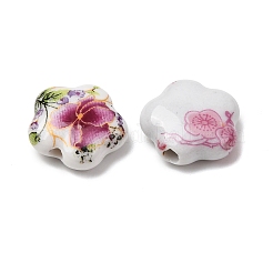 Perles de porcelaine à motifs floraux&nbsp;PORC-L083-02