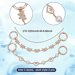 4 pz 2 stili farfalla cuore lega cristallo strass e abs imitazione perla catena per scarpe decorazioni&nbsp;HJEW-AR00020