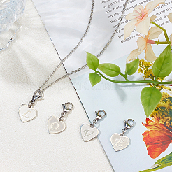 4 pièce 4 styles 201 cœur en acier inoxydable avec pendentif en forme de lettre&nbsp;AJEW-BBC0002-44