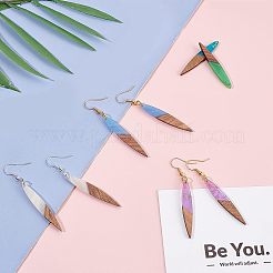 DIY 8 paire de boucles d'oreilles en bois en forme de feuille et d'œil de cheval&nbsp;DIY-FH0001-98