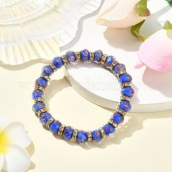 Rondelle facetado hecho a mano flor interior oro arena murano y pulseras elásticas con cuentas de hierro para mujer&nbsp;BJEW-SW001579-04