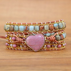 Mehrsträngige Armbänder im böhmischen Stil mit natürlichem Rhodochrosit und Shoushan-Perlen&nbsp;FS-WGBC1C4-01