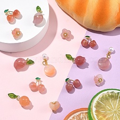 1 breloque en agate naturelle grenade/melon fu avec feuille&nbsp;G-YW0002-67