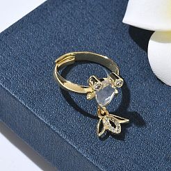 Bagues réglables en laiton avec micro pavé de zircones cubiques pour femmes&nbsp;RJEW-K307-01G-22