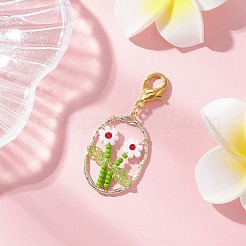 6 pezzo ovale con perline di vetro a forma di fiore e decorazioni pendenti in lega e lavorazione a lume&nbsp;HJEW-MZ00351