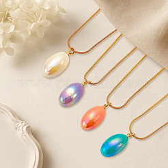 6 collier pendentif ovale en plastique de 6 couleurs&nbsp;NJEW-HY0001-11