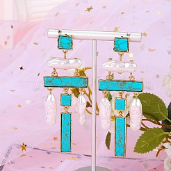 Boucles d'oreilles lustre rectangle turquoise synthétique&nbsp;JE1132A