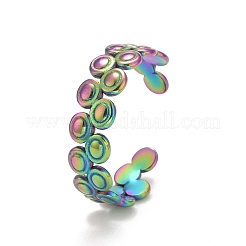 Bague ouverte ronde et plate en acier inoxydable 304 plaquée ionique couleur arc-en-ciel (IP) pour femme&nbsp;RJEW-A005-34MC