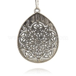 Tropfenförmige Vintage-Legierung im tibetischen Stil mit großen Blumenanhängern&nbsp;TIBEP-M001-35