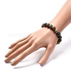 Bracelet extensible de perles rondes de jaspe feuille d'argent naturel pour hommes femmes&nbsp;BJEW-JB06824-03