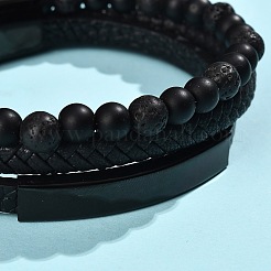 Bracciali di perline rotonde in pietra lavica naturale e vetro&nbsp;BJEW-G732-02A